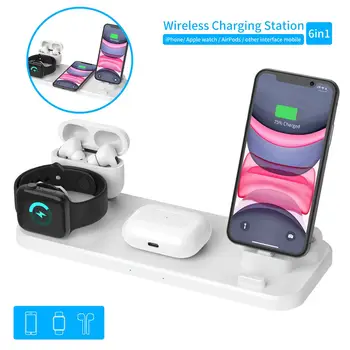 

6 In 1 10W Wireless Charger Docking Station Phone Charger Watch Charger Earbuds Charger for Smartwatch Smartphone Earphone