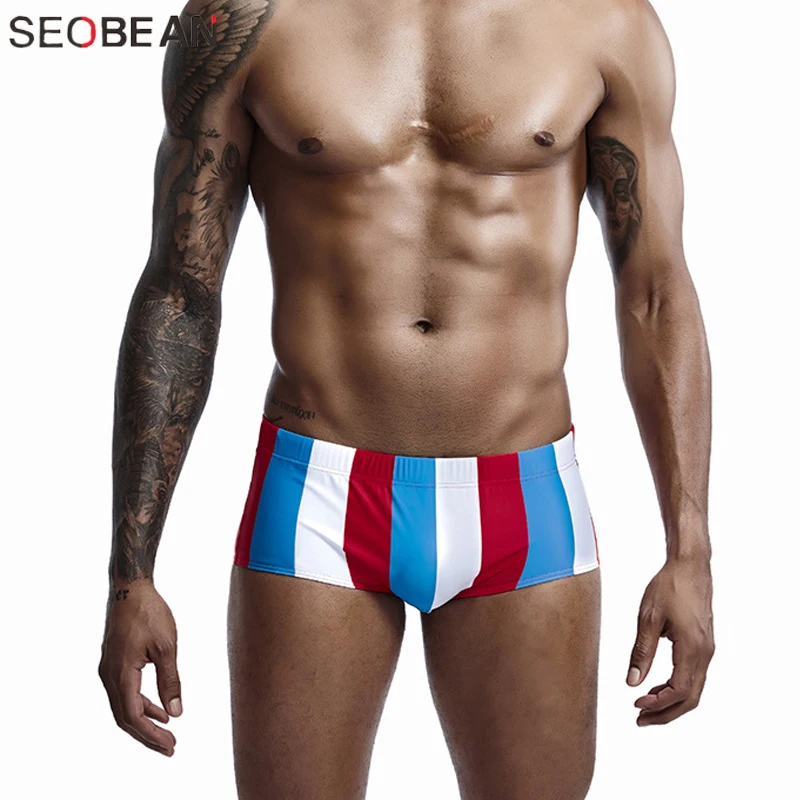 

2019 Seobean Swimwear Summer Sexy Swimming Trunks Men Plus Size Boxer Shorts for Men Striped Swimsuit Swimming Slip Man