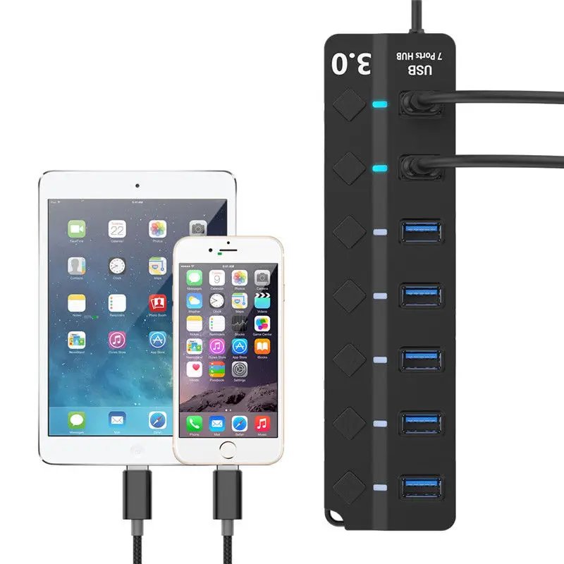 Usb хаб 3 0 5 Гбит/с высокая скорость 7 портов концентратор разветвитель вкл/выкл