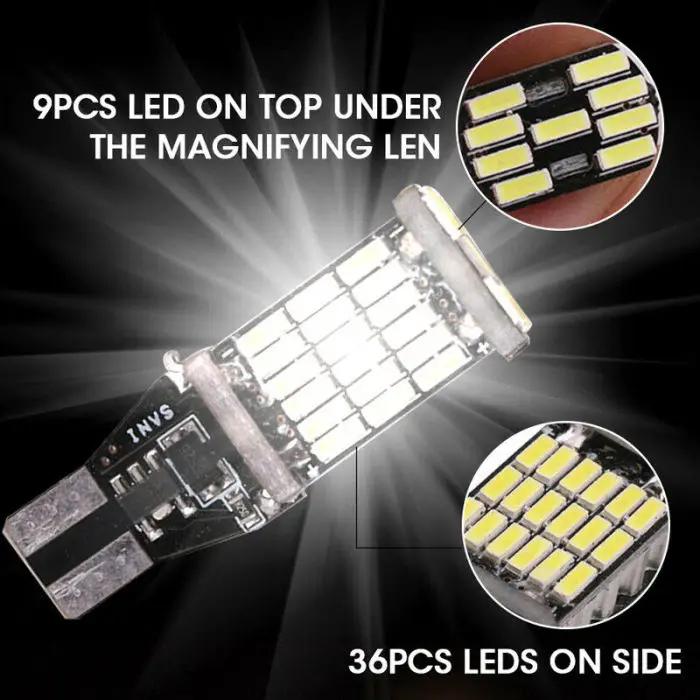 2 шт., Универсальное декодирование, автоматический светодиодный задний фонарь T15, лампа 45SMD 6000 k, белый, резервный, задний тормоз, стоп-освещение J99