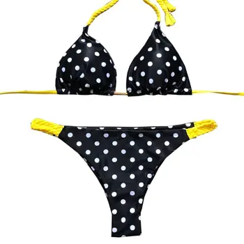 

Women 2020 Hot Halter Swimsuit Braided Thong Push Up Brazilian Print Bikini Suit 50JB