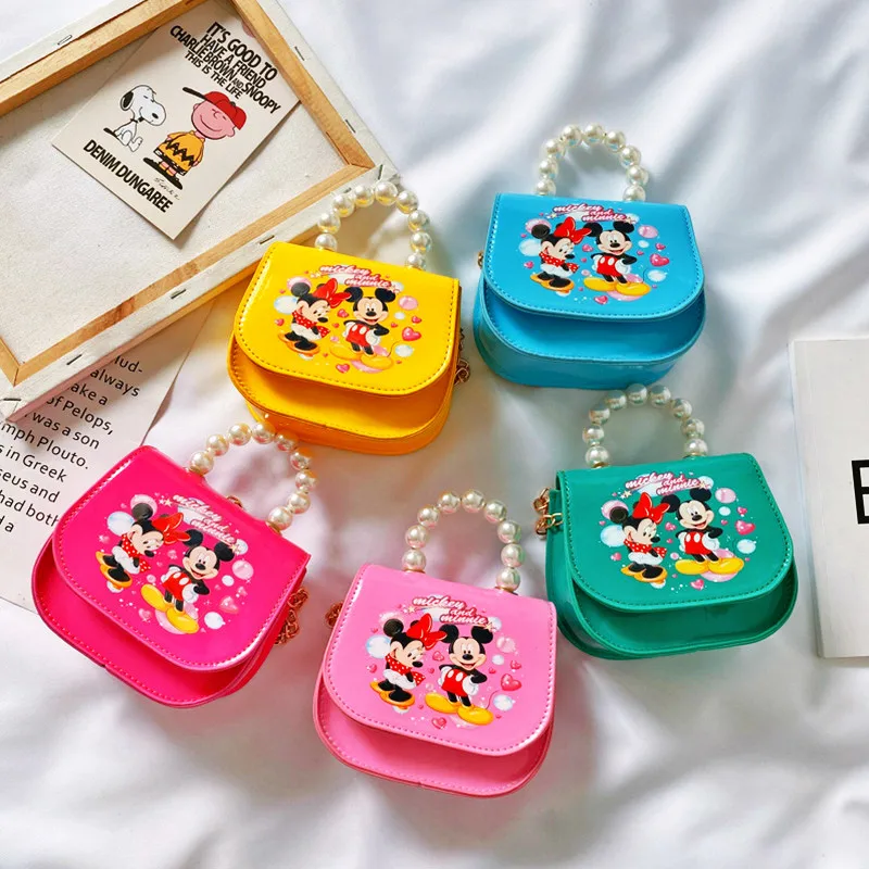 

Disney Mickey Series Girls Children Bag Princess Fashion Cute Mini Baby One Shoulder Crossbody Pearl Handbag action figure
