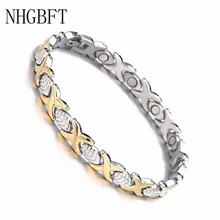NHGBFT магнитный браслет в форме листа для женщин и мужчин, браслет из нержавеющей стали для здорового движения