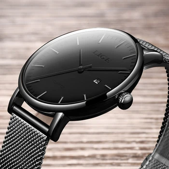 

Black Watch LIGE Men Watches Male Business Style Wrist Watches Stainless Steel Quartz Watch For Men Clock Relojes With Calendar