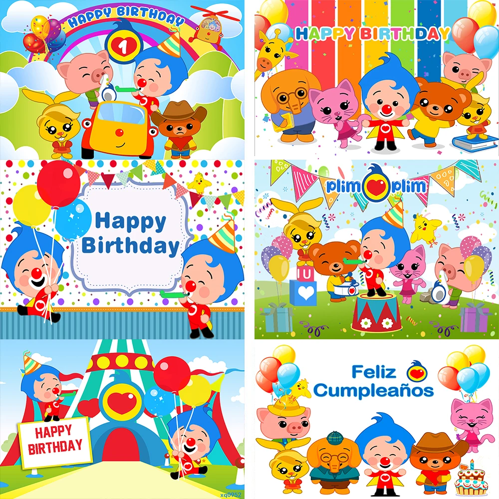 Plim Backdrop Kids 1st Birthday Party Photography Cartoon Pig Bear Photo Background Rainbow Vinyl Decoration Props Banner photo backdrop
