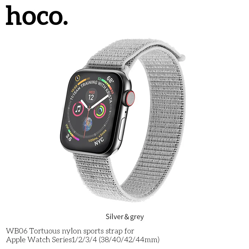 Серый Hoco нейлоновый ремешок для Apple Watch, 4 ремешка, 44 мм, 42 мм, 40 мм, 38 мм, браслет Pulseira, аксессуары для часов, подходит для Apple Watch Series 5 Correas - Цвет ремешка: Серый