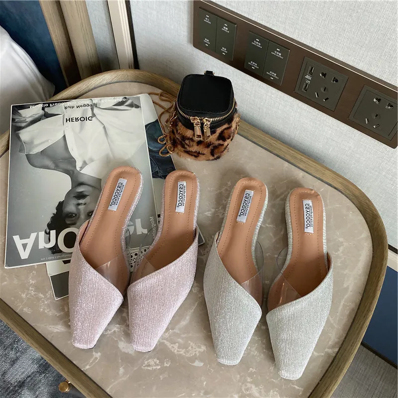 2020 летние женские шлепанцы пляжные Роскошные блестящие Серебристые с острым