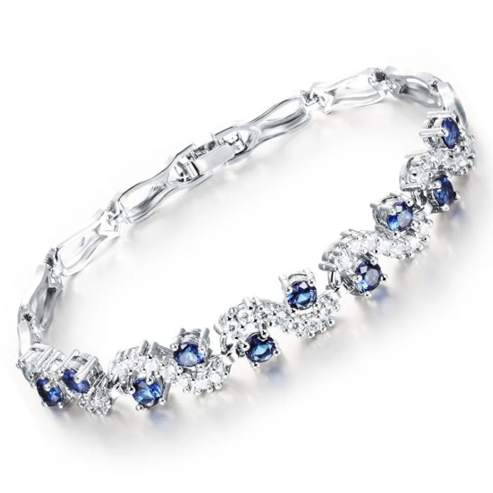 LAN дворец, бренд, уникальный дизайн S, золотой белый браслет с прозрачным синим/белым CZ 18,5 см, женский роскошный браслет