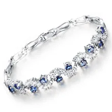 LAN дворец, бренд, уникальный дизайн S, золотой белый браслет с прозрачным синим/белым CZ 18,5 см, женский роскошный браслет