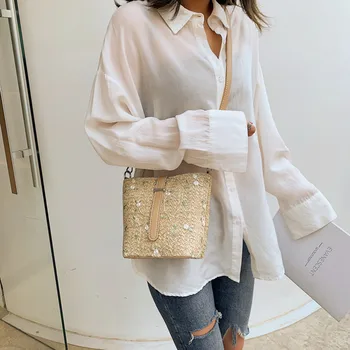 

OCARDIAN Messenger Bags Bucket Women Beach Lace Embroid Casual Straw Bag Burlap Square Bag Shoulder Bag Messenger Bag