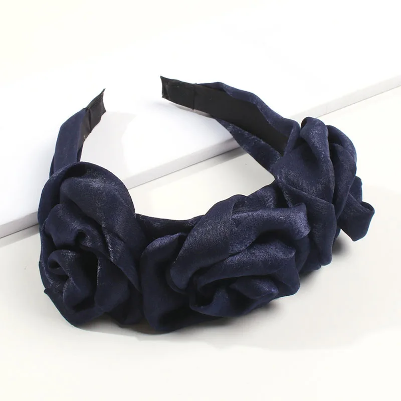 Сатиновые цветы, однотонные головные тканевые повязки для младенцев, для женщин, преувеличенная уличная съемка, модная повязка на голову, обруч, аксессуары для волос