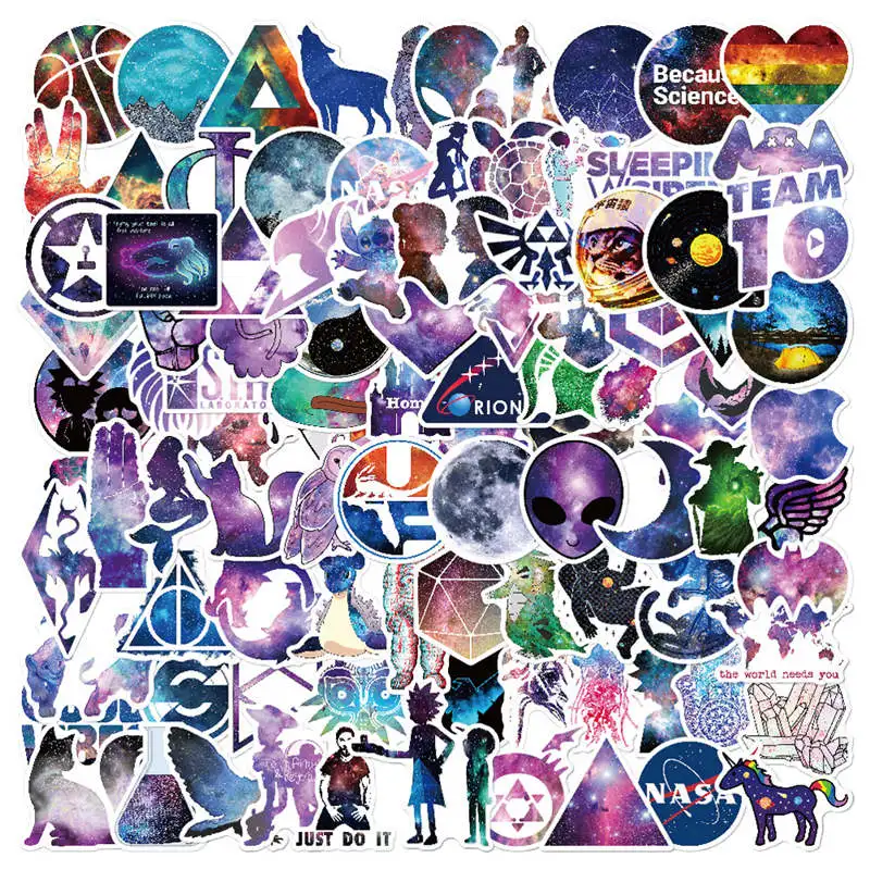 100PCS Waterproof Vinyl Anime Galaxy Stickers Cute Guitatr Luggage Laptop Computer For Mac book Pro 13&quot Air /Xiaomi/HP | Компьютеры и