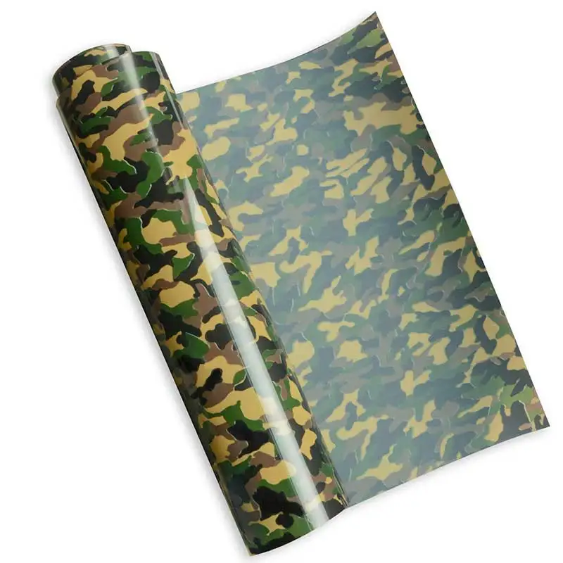 Camouflage Green、Gray、Red、Silver 4 Assorted Colors Heat Transfer Camouflage Pattern Vinyl Pack/Camo Iron on Vinyl Sheets 12x10 for DIY Shirt and Garment 