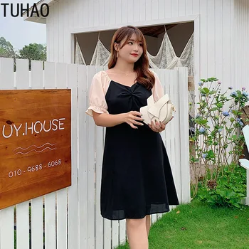 

TUHAO Office Lady Summer Dresses Elegant Patchwork 4XL 3XL 2XL Plus Size Party Dress Casual Women Dresses Midi Robes TA2061