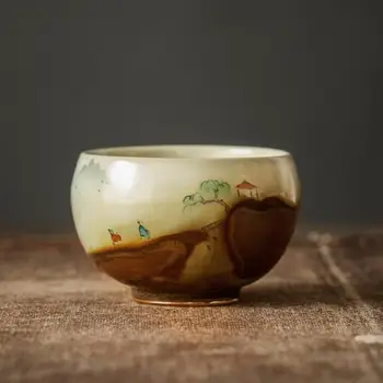 

60ml Chinese Style Porcelain Teacup Jingdezhen Hand Painted Landscape Pattern Teaware Master Tea Bowls Sake Cups Birthday Gift
