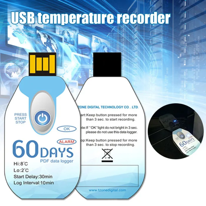 USB Регистратор температуры регистратор данных одноразовый 60 дней записи TP899