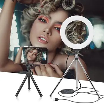

6inch Mini Selfie Ring Light Desktop LED Lamp Video Light With Tripod Phone Clip For YouTuber Photo Photography Studio