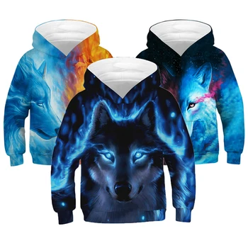 

Big Boy Blu-ray Wolf Kids Hoodies 3D Digital Printing Domineering Lion Polyester Kids Jacket Hooded Loose Boys Coat Kids Fashion