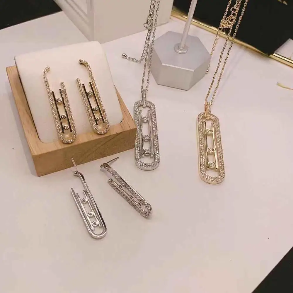 HIBRIDE Luxury Geometry Link Stackable Necklace Earring Beautiful Full Cubic Zircon Fashion Charm Women Party Jewelry GiftN-1302 - Image 2