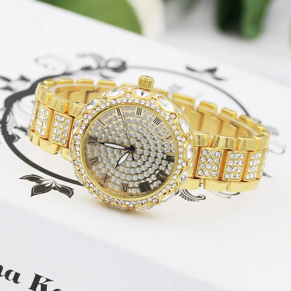 

New Style Lace Big Diamond Full of Crystals Rome Measuring Steel Belt Women's Watch Fashionable Watch Women's Quartz Watch