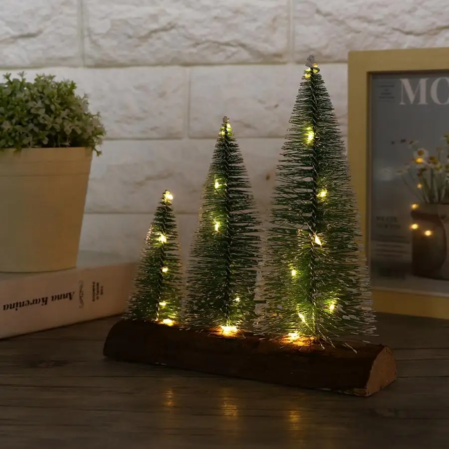 Mini Desktop LED Lights Christmas Tree Decoration Home Xmas Festival Gift Ornament
