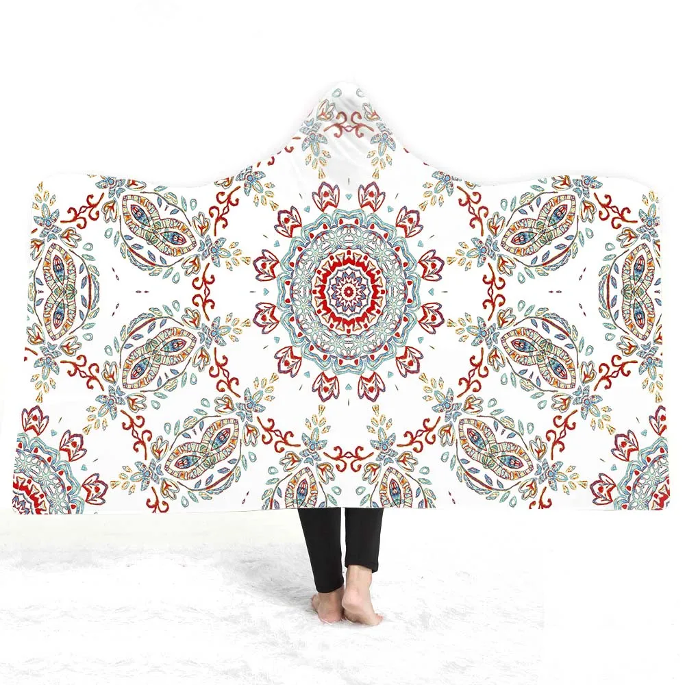 3D Мандала одеяло с капюшоном шерпа флис носимые плюшевые пледы одеяло на кровать диван толстый теплый B171 - Цвет: 8