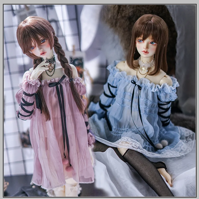 1 шт. BJD кукольная одежда для 1/3 г., 1/4 г., кружевное платье без бретелек с милым галстуком-бабочкой фиолетового, синего цвета/Аксессуары для кукол без бретелек