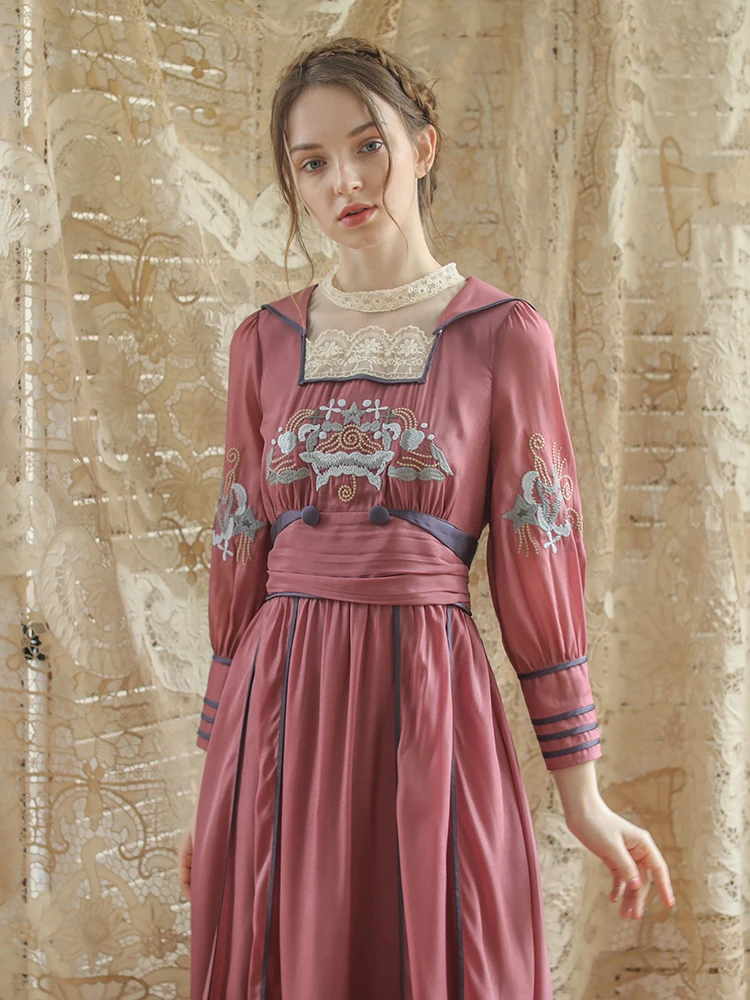Women Dress Spring Autumn Vintage Eletgant Slim