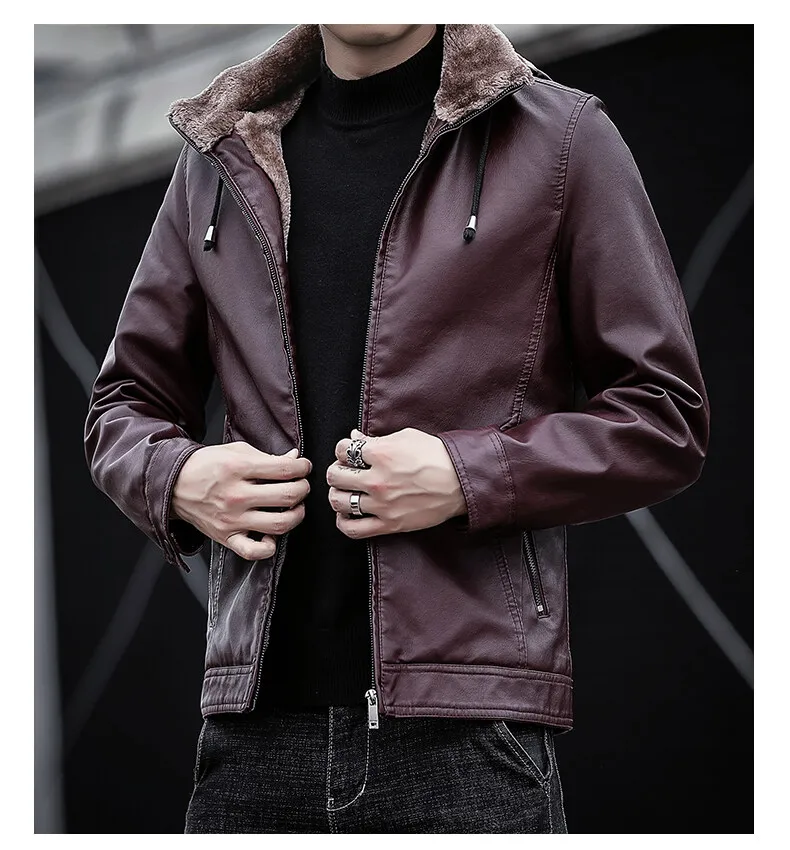 2022 Autumn Winter Mens Leather Jackets Motorcycle PU Jacket Biker Leather Coats Fleece Warm Jacket Male Brand Clothing New 4XL leather jacket with hoodie