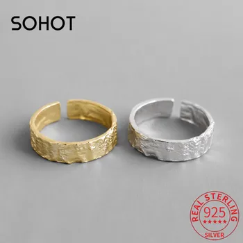 

SOHOT Authentic 925 Sterling Silver Irregular Convex Convex Round Women Charm Ring Chic Opened Trendy Female Party Fine Jewelry