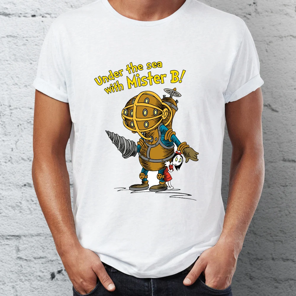 L027M Мужская футболка Bioshock Big Daddy and Little Sister Splicer Gaming Badass Artsy Tee - Цвет: L027M