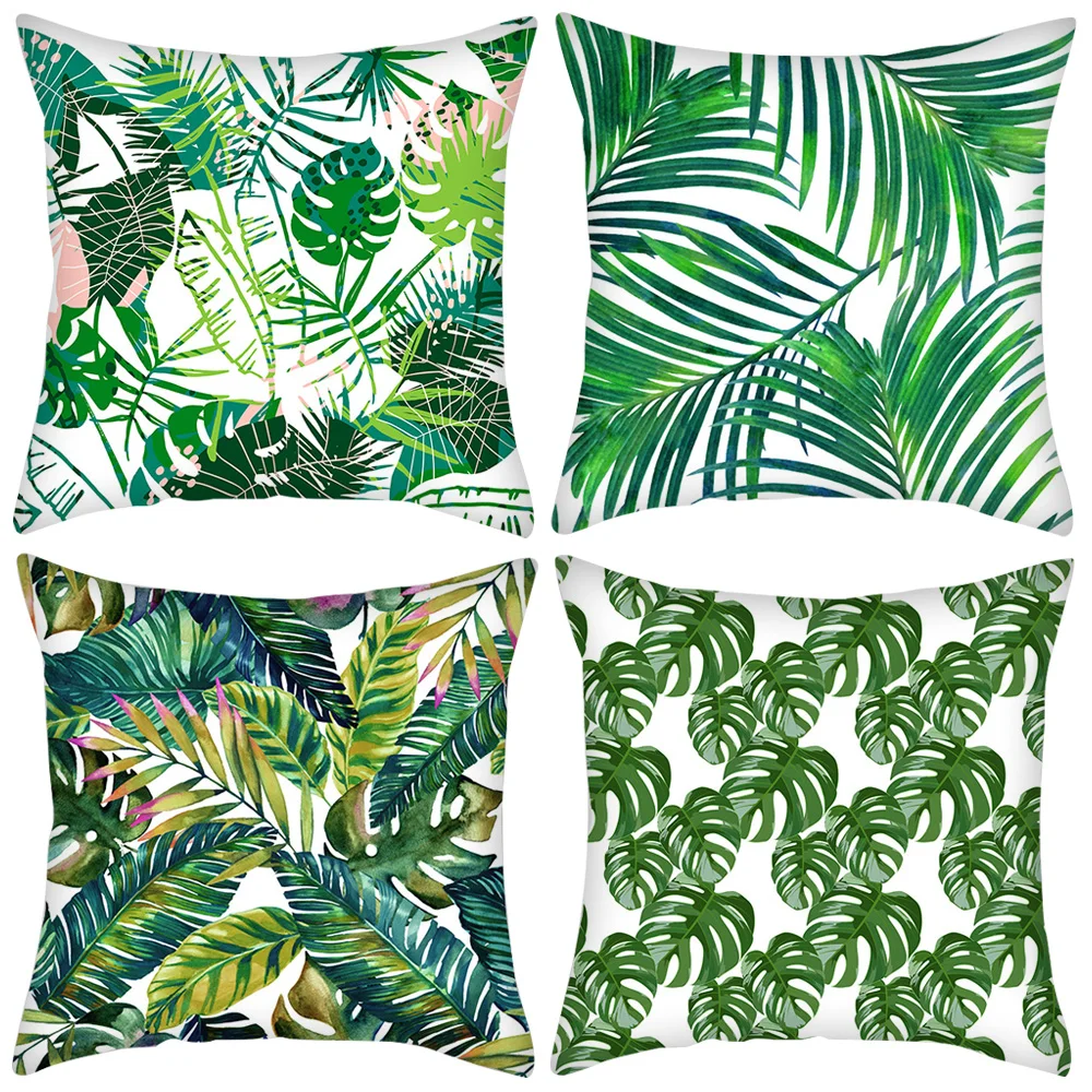 4Pcs/Set Tropical Plants Cushion Cover Leaf Green Leave Monstera Decorative Linen Pillow Case Hibiscus Flower | Дом и сад