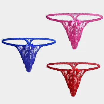 

Erotic Open Crotch Men's Transparent Lace Hollow G-String T-Back Shorts Men Underwear Men Stylish Lace Pattern Gay Men Underwear