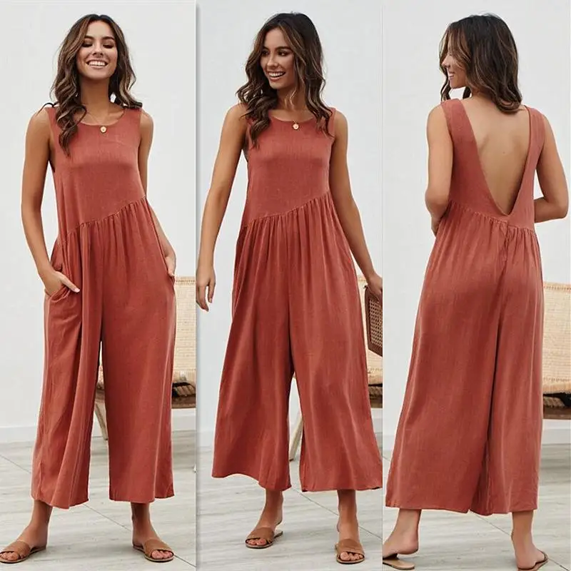 

2019 European and American temperament commuter women's Amazon ebay hot explosions solid color vest jumpsuit