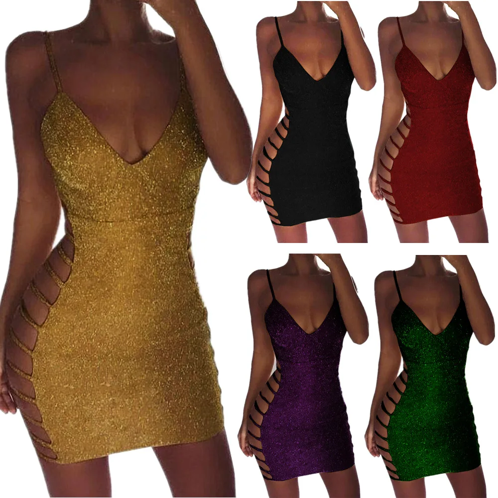 платье Mini Party Dress Glitter Sexy Bodycon Spaghetti Strap Backless Off Shoulder Short Sparkle Clubwear Summer Women | Женская