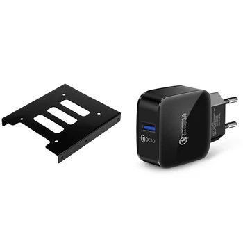 

1 Pcs 2.5 Inch to 3.5 Inch SSD HDD Metal Adapter Mounting Bracket & 1 Set QC3.0 Charger Quick Charger 3.0(Black EU Plug)