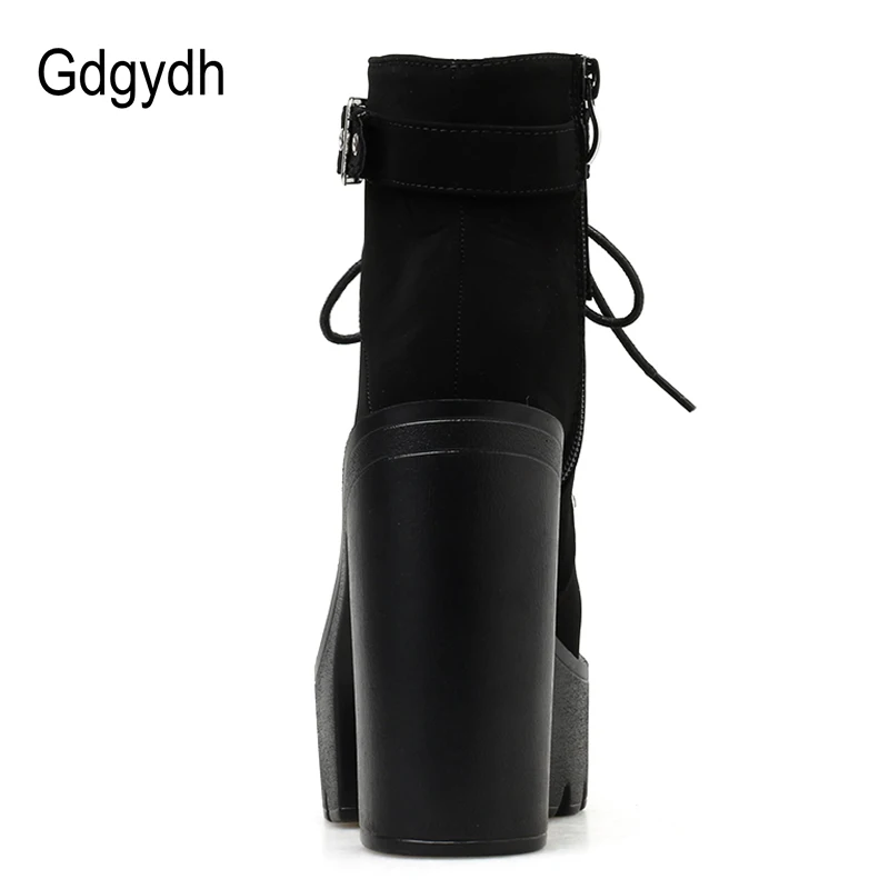 Platform Boots Women Lace Up Buckle Winter Shoes Thick Heel Autmn With Zipper Ankle Strap