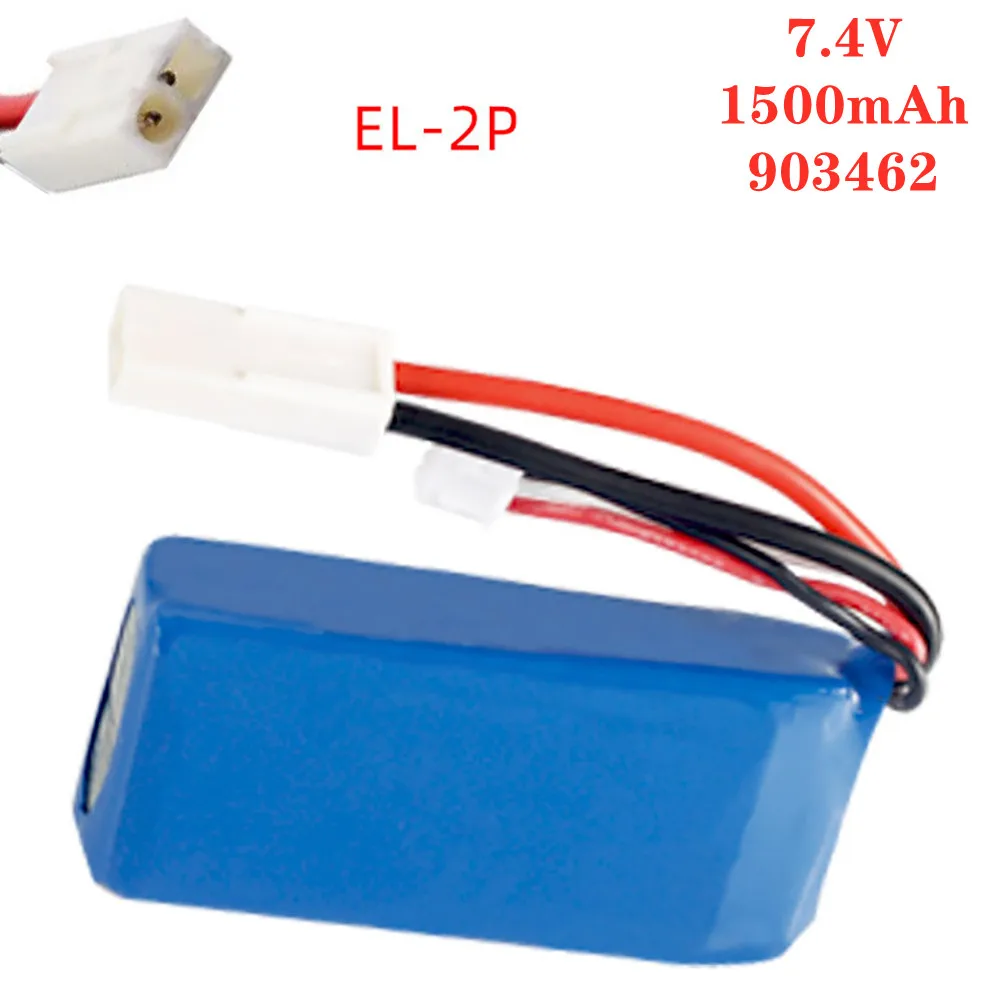 

7.4V 1500mAh Lipo Battery EL-2P Plug With USB Charger 3in1 Cable Set For FT009 RC Boat 12428 Lipo Battery RC Toy 903462 Battery