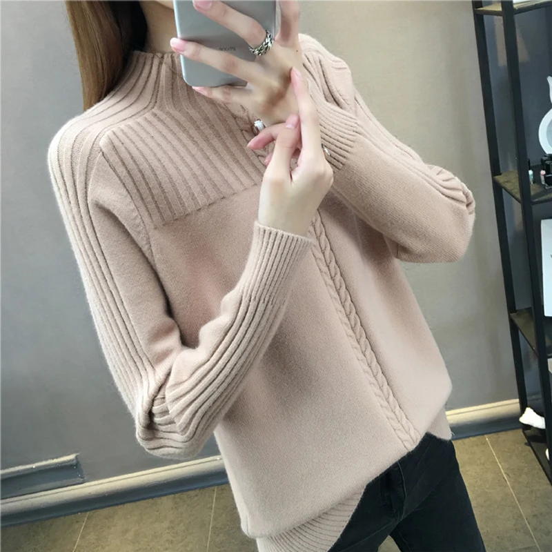 Knitted Turtleneck Women Autumn Winter 2019 New Ladies Korean Sweater Female Long Sleeve Jumper Blue White Red Pullover Femme
