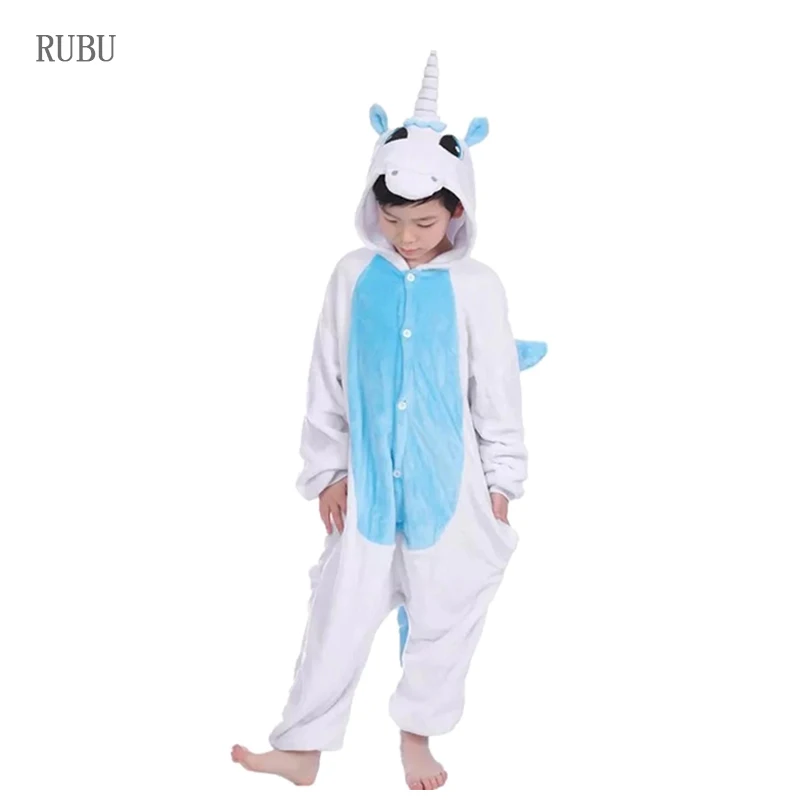 Kuguurumi Onesie/Детские пижамы, пижамы с единорогом для мальчиков и девочек, зимние пижамы с изображением Льва, детская одежда для сна для подростков 4, 6, 8, 10, 12 лет - Цвет: Blue Unicorn