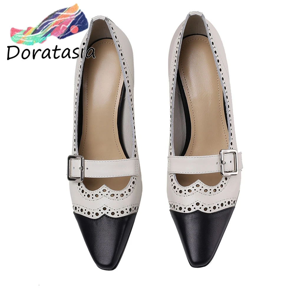 

DORATASIA Retro Girl Pointed Toe Buckle Strap Shallow Thin Heel Pumps Spring Pumps Women Fashion Office Casual Shoes Woman