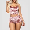 2 Pieces Pyjamas Women Solid Soft Sexy Nightwear Suit Velvet Lingerie Set Pleated Sleepwear Sets Strap Women Top+Loose Shorts ► Photo 2/6