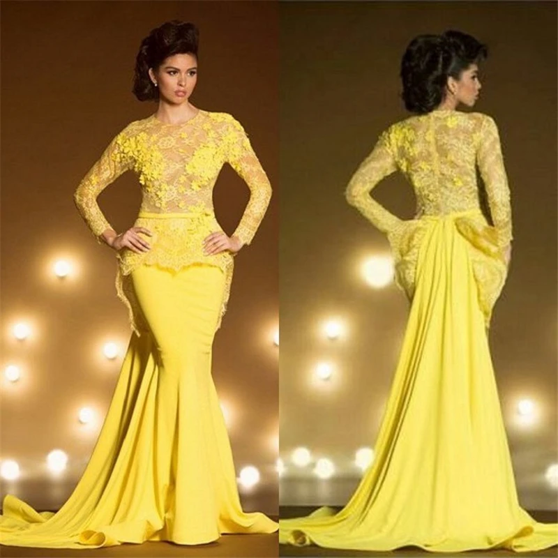 Платье в пол с желтым кружевом и длинным рукавом на заказ Vestido, элегантное вечернее платье, платья для матери невесты