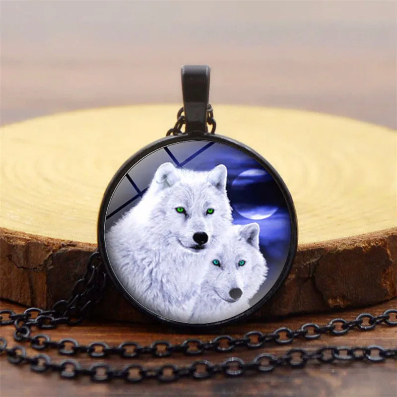 3 Colors New Christmas Glass Dome Necklace Charm Wolf Print Art Pendant Necklace Women Men Party Jewelry Gift Wholesale