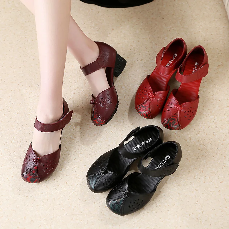 

2019 New Style Ethnic-Style Sandals Women's Summer with Genuine Leather Soft Bottom Retro Women's Dance Shoes Closed-toe Hallow