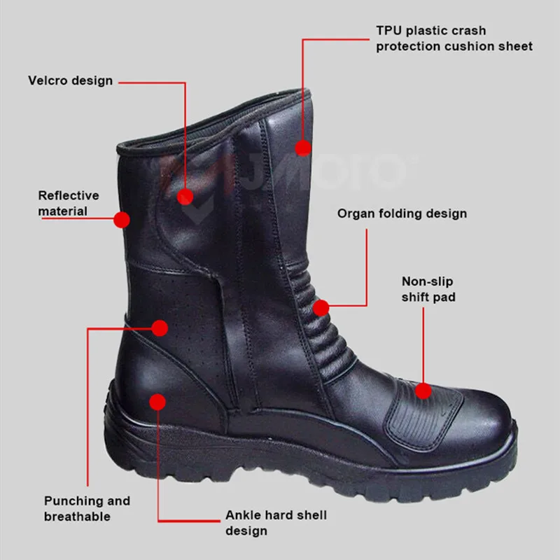 Vintage Genuine Leather Motorcycle Boots City Cafe Racer Motorbike Riding Boots Retro Casual Moto Shoes Mid-Calf Waterproof