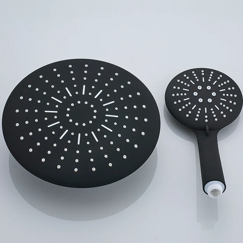 quyanre wanfan matte black 2-way thermostatic shower faucets mult-functional shower head handshower 2 button control black shower faucets3