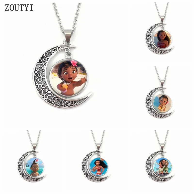 

2019/New Fashion Ocean Romance Moana Moon Round Convex Crystal Pendant Necklace, Moon Necklace Jewelry, Gift