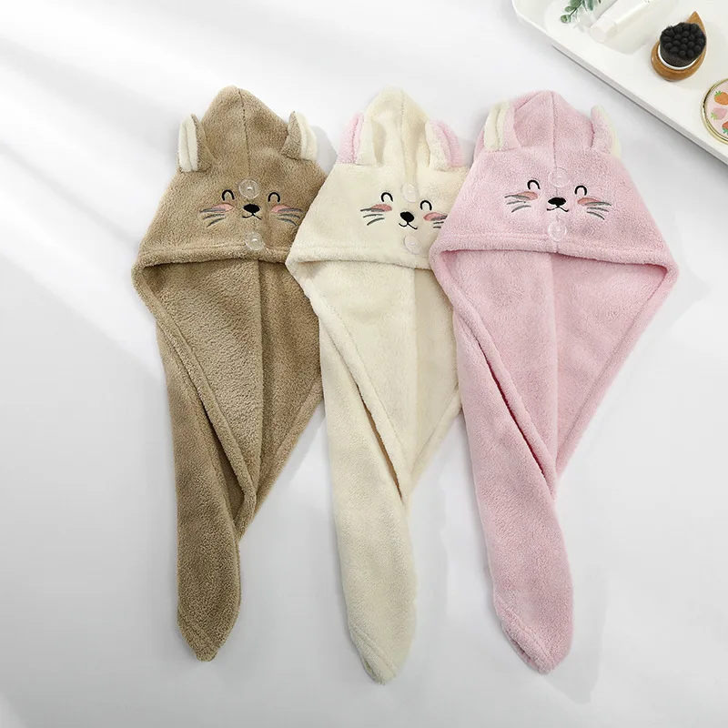 Towels Bathroom Microfiber Solid Quickly Dry Hair Hat Home Textile Towel Cute Cartoon Embroidery | Дом и сад