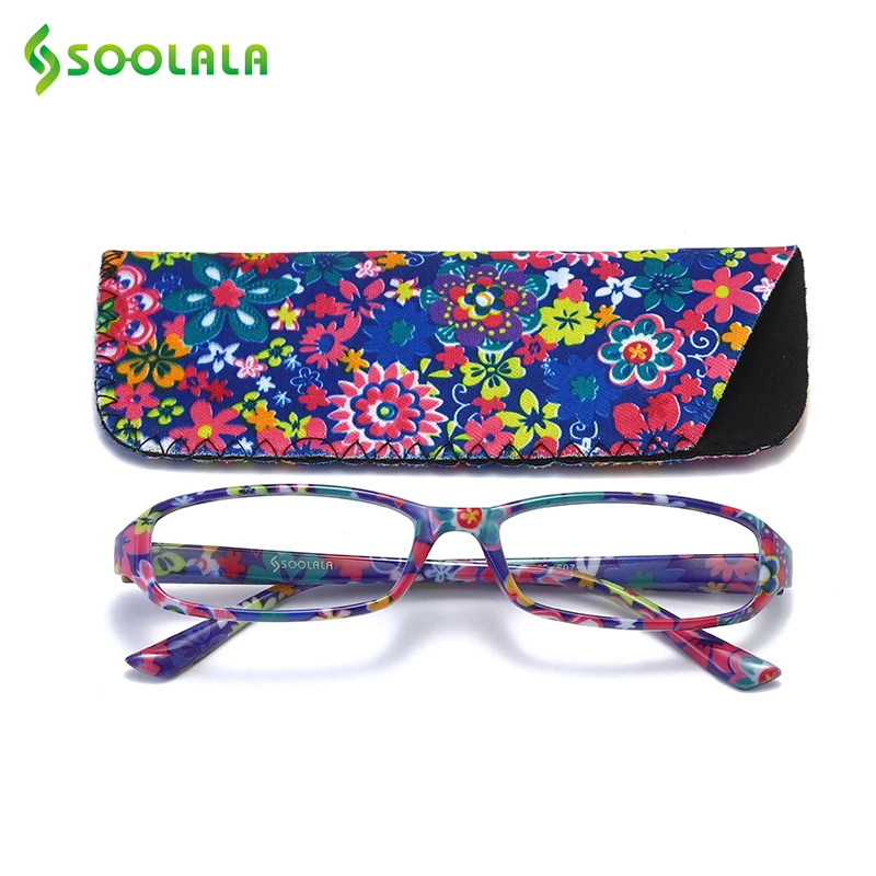 SOOLALA 2pcs Floral Printed Spring Hinge Reading Glasses Women Eyewear Presbyopic Woman Reader Reading Glasses With Cases